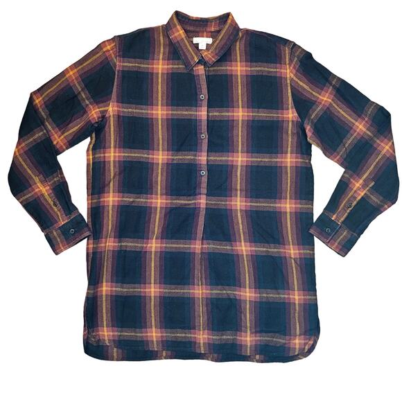 GAP Designed & Crafted Flannel Plaid Button Shirt Women Size XS Black Red Gold - Picture 1 of 6